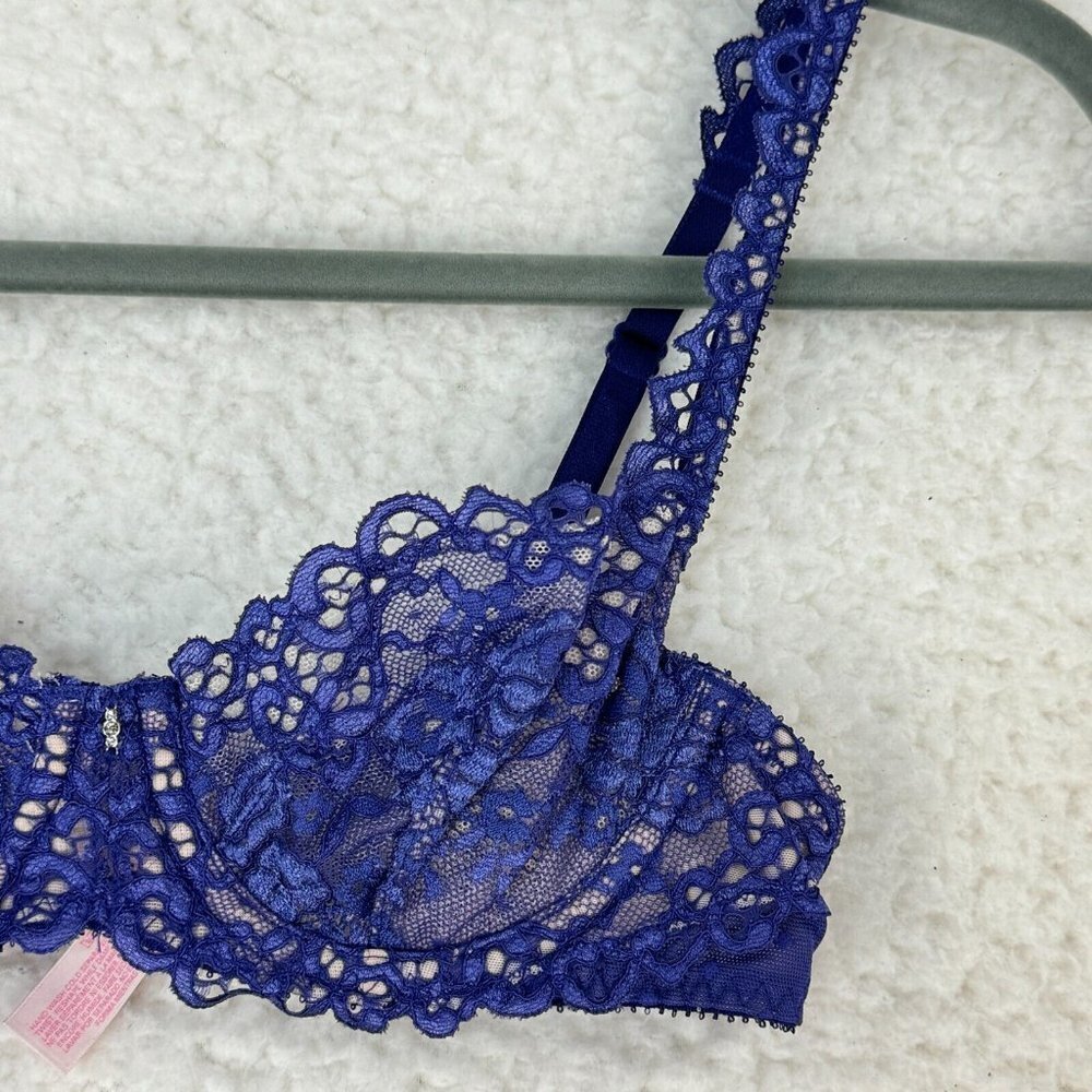 Victoria's Secret Purple Lace Demi Cut Bra Womens Unlined Underwired Size 32-A - Picture 2 of 8